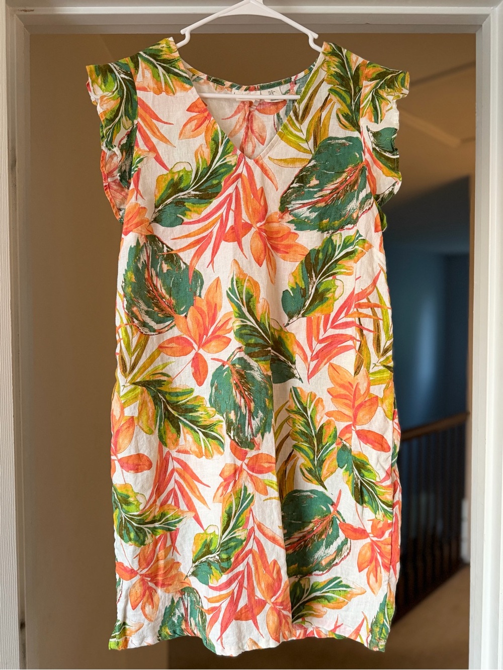 Nicole Miller NY 100% Linen Tropical Floral Shift Dress Size M.